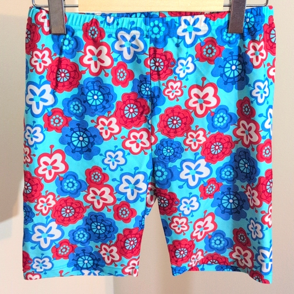 Alive| Vintage 80s 90s Style Blue Multicolored Floral Pattern Bicycle Shorts